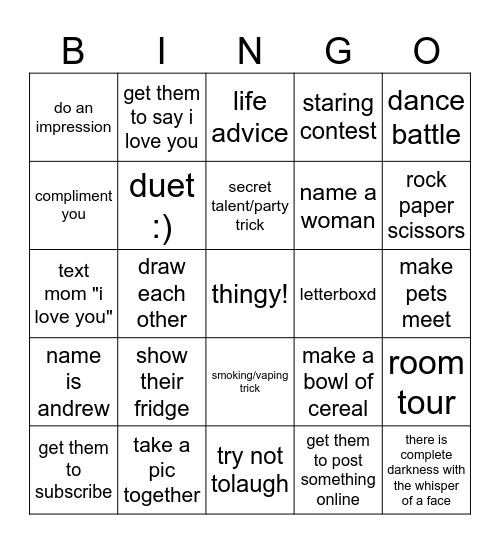 omegle bingo Card