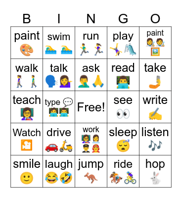 Base form verbs Bingo Card