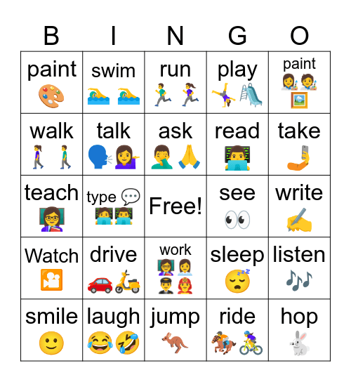 Base form verbs Bingo Card