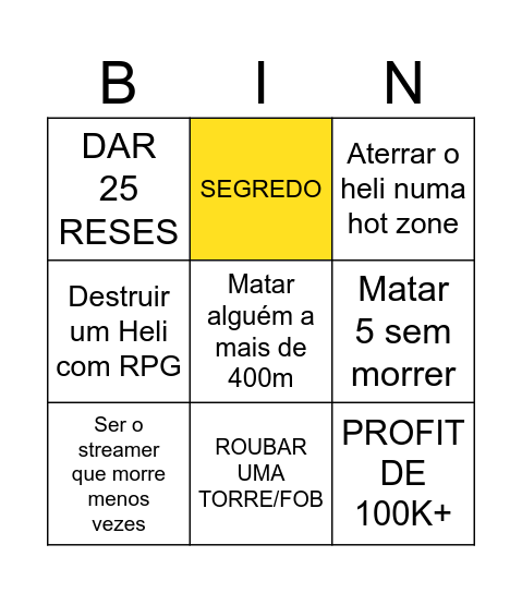 STREAMER BINGO Card