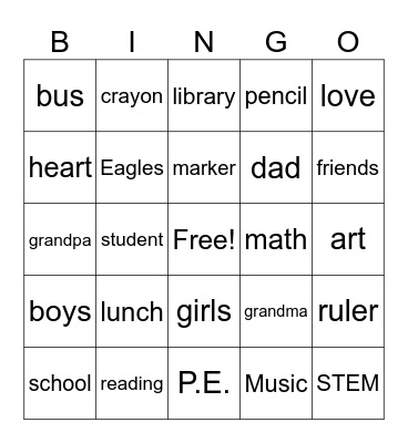 FPS Grandparents/VIP Day Bingo Card