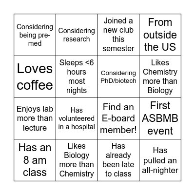ASBMB Bingo! Bingo Card