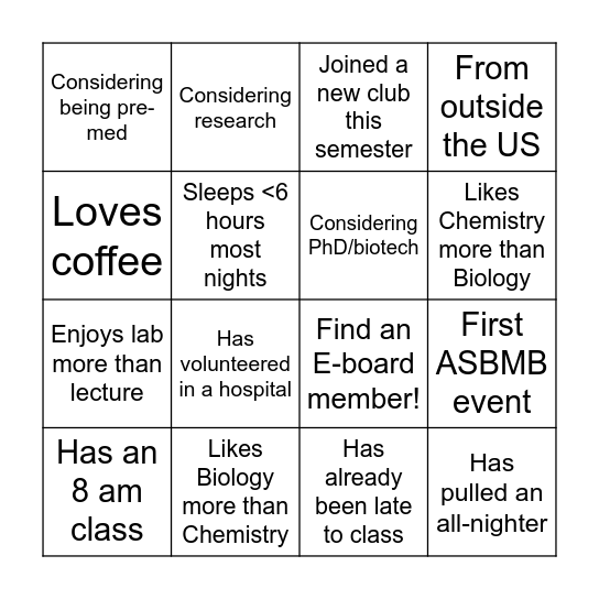 ASBMB Bingo! Bingo Card