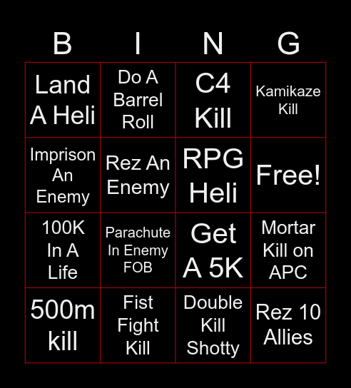 WARDOGS Bingo Card