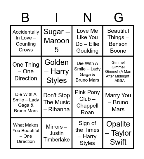 Bingo Musical! Bingo Card