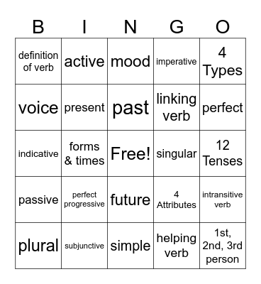 VERBS! Bingo Card