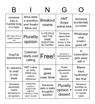1L Fall Bingo Card
