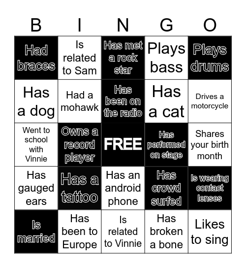 FIND THE GUEST WHO… Bingo Card