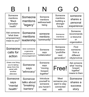 Health and Empower Panel Bingo Card