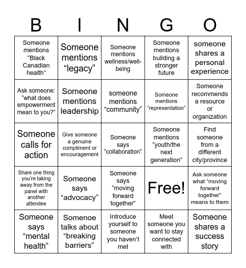Health and Empower Panel Bingo Card