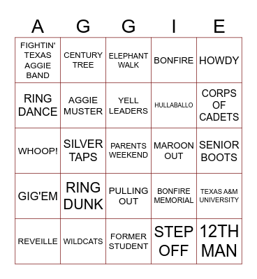 AGGIE TRADITIONS Bingo Card