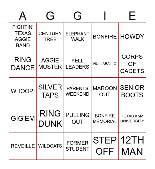 AGGIE TRADITIONS Bingo Card