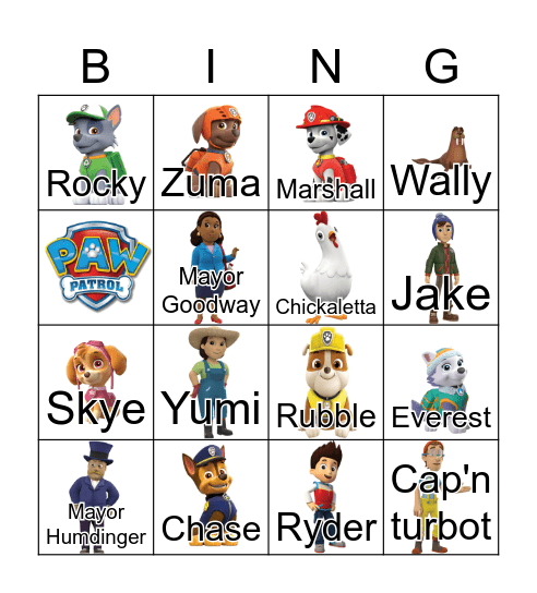 Paw Patrol Bingo Card