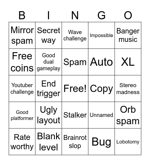 Recent tab bingo Card