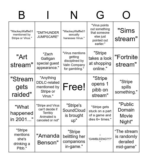 StripeTehGremlin Bingo #3 Bingo Card
