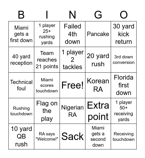 Bingo Watch Party Bingo Card
