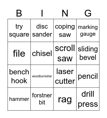 Woodwork Tools & Machines Bingo Card