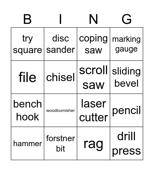 Woodwork Tools & Machines Bingo Card