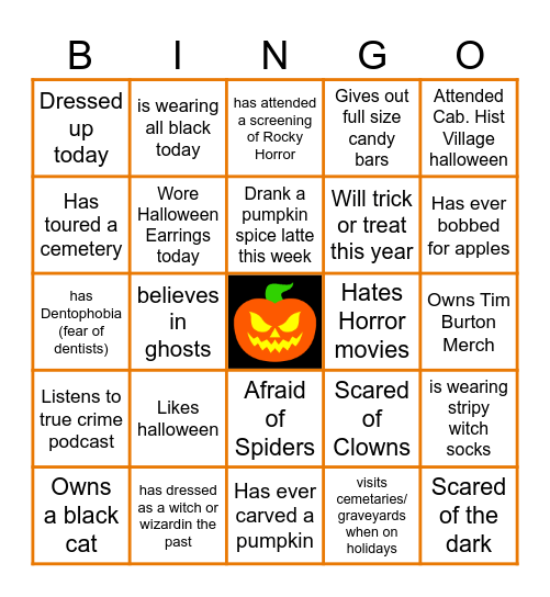 Virtual Halloween Bingo Card