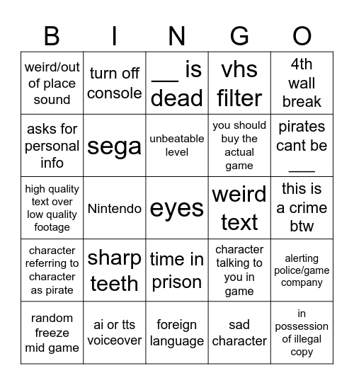 anti piracy Bingo Card