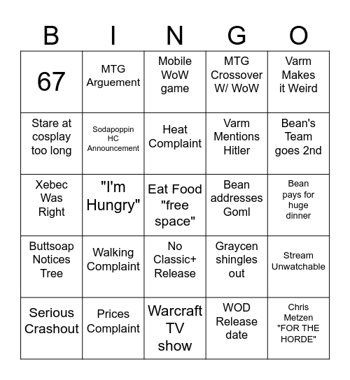 Blizzcon Bingo Card Bingo Card
