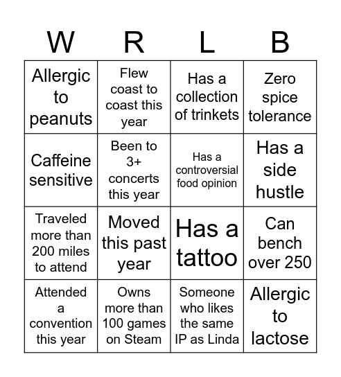 All Around the WRLB Bingo Card