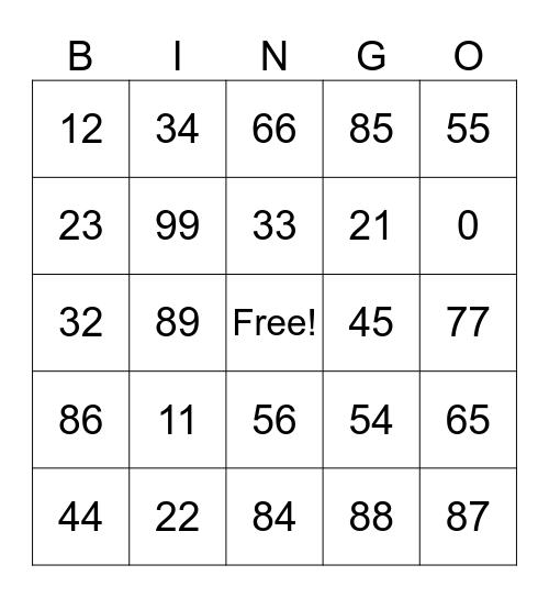 1/2 Bingo Card