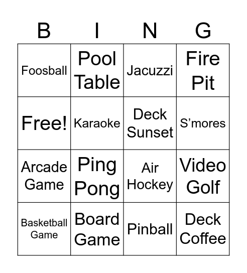 Big Bear Game Cabin Bingo Card