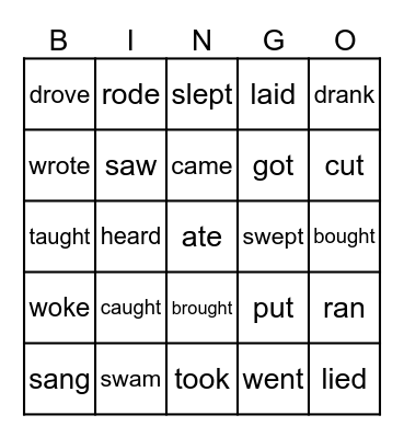 Irregular Verbs Bingo Card