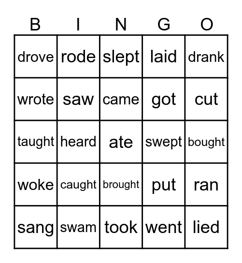 Irregular Verbs Bingo Card