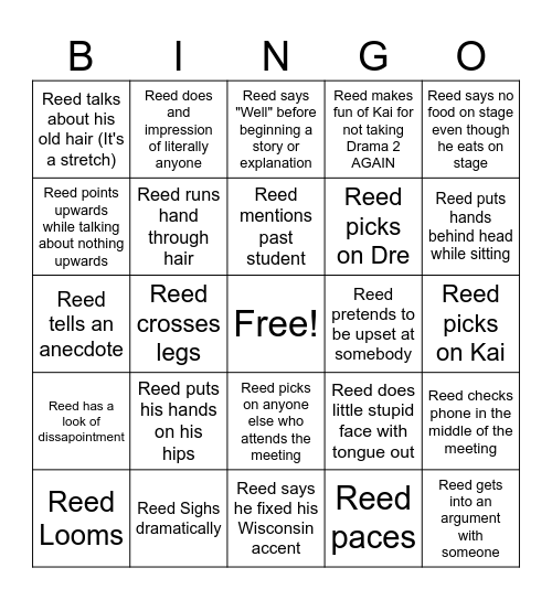 Reed Bingo Card