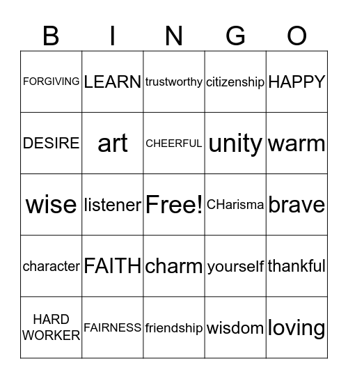 GOOD CHARACTER AND CITIZENSHIP Bingo Card