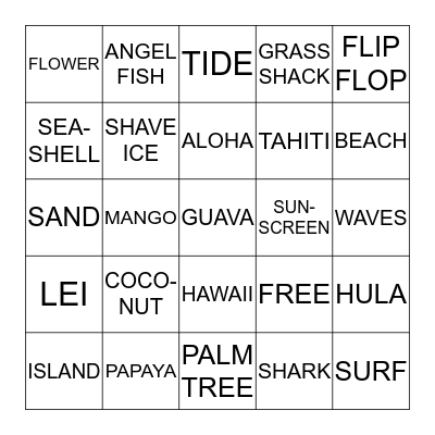 LAVA  LAVA  LUAU  BINGO Card