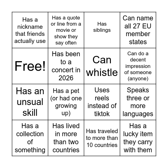 Human Bingo Card