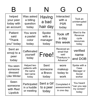 Work Bingo Card