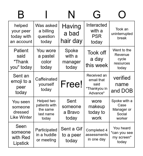 Work Bingo Card
