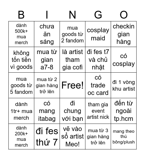 Cùng đi cofi nào!!! Bingo Card