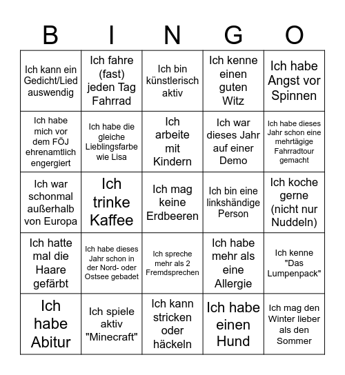 Kennenlerne- Bingo Card