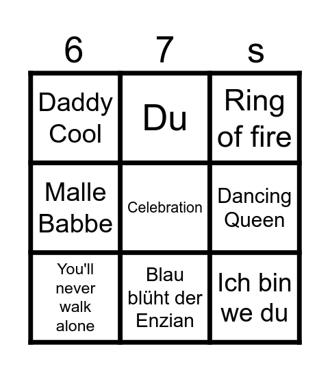 60 70 Bingo Card