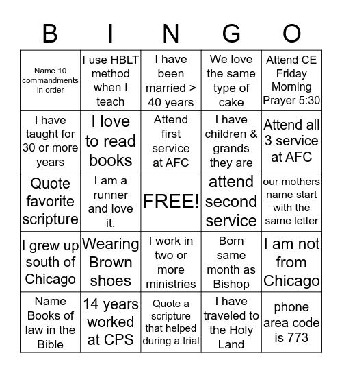 You Must Find The Person that Matches the Bingo Space Bingo Card