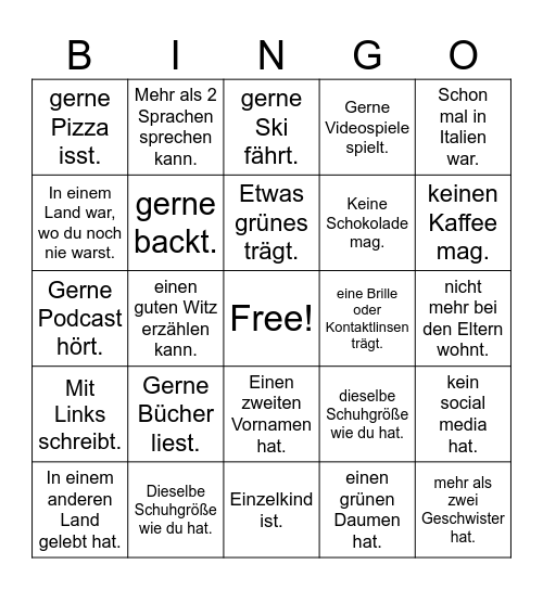 Finde eine Person, die.. Bingo Card