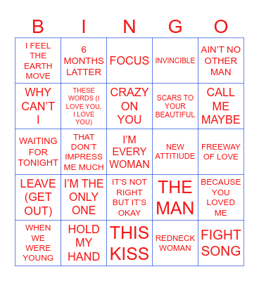 Ladies of Pop Bingo Card