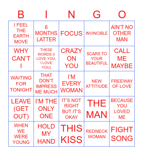 Ladies of Pop Bingo Card