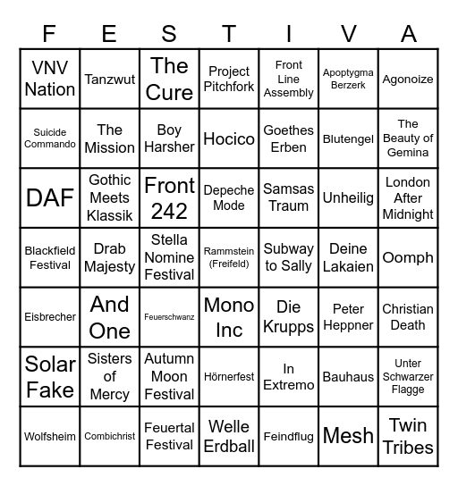 Bandshirt-Bingo Card
