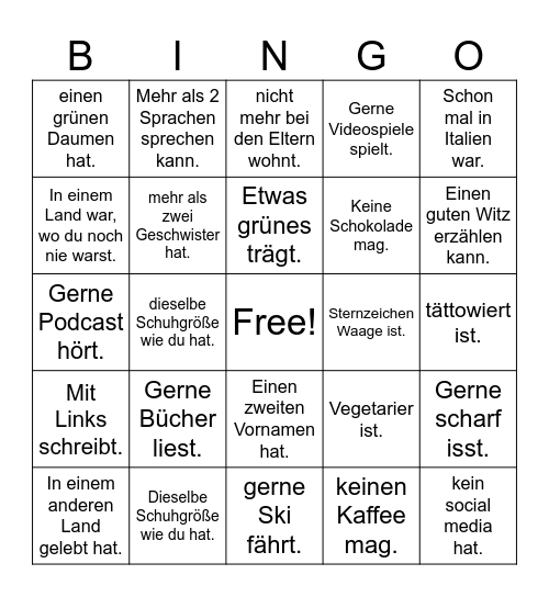 Finde eine Person, die... Bingo Card