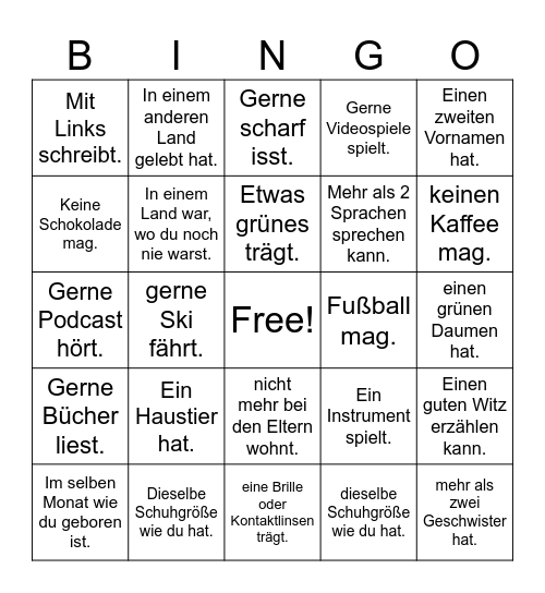 Finde eine Person, die... Bingo Card