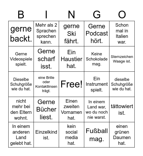 Finde eine Person, die... Bingo Card