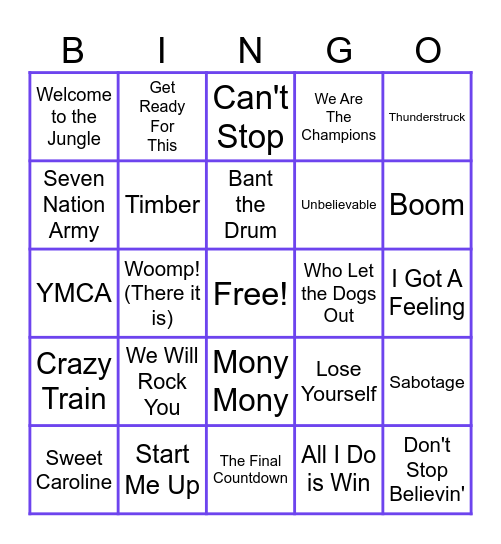 MUSIC BINGO at the Ann Arbor Eagles!!  Stadium Anthems Bingo Card