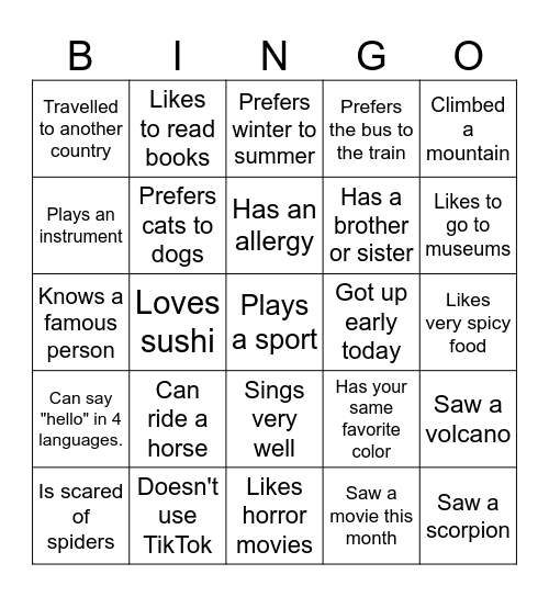 Find Someone Who... Bingo Card