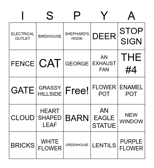 I SPY BINGO Card